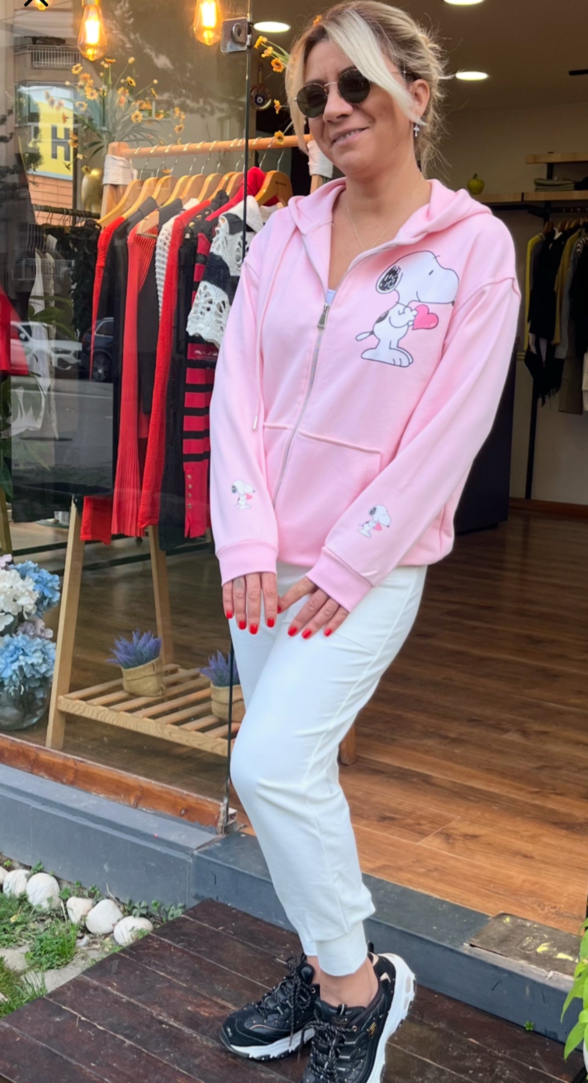 Snoopy Kapşonlu Fermuarlı Sweatshirt