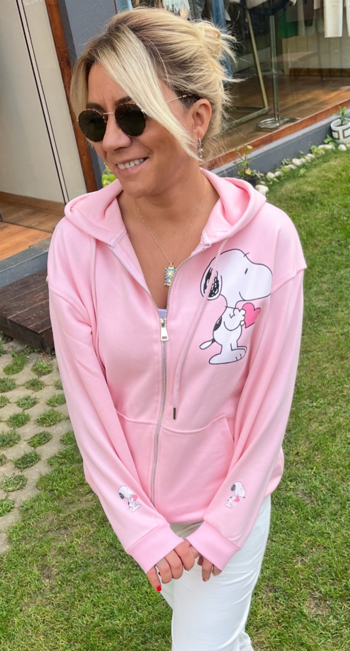 Snoopy Kapşonlu Fermuarlı Sweatshirt