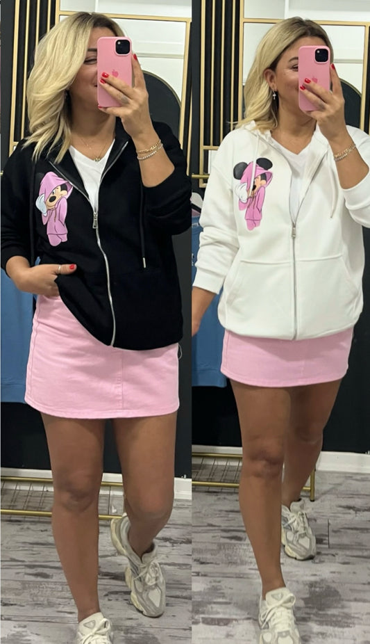 Mickey Mouse Kapşonlu Fermuarlı Sweatshirt