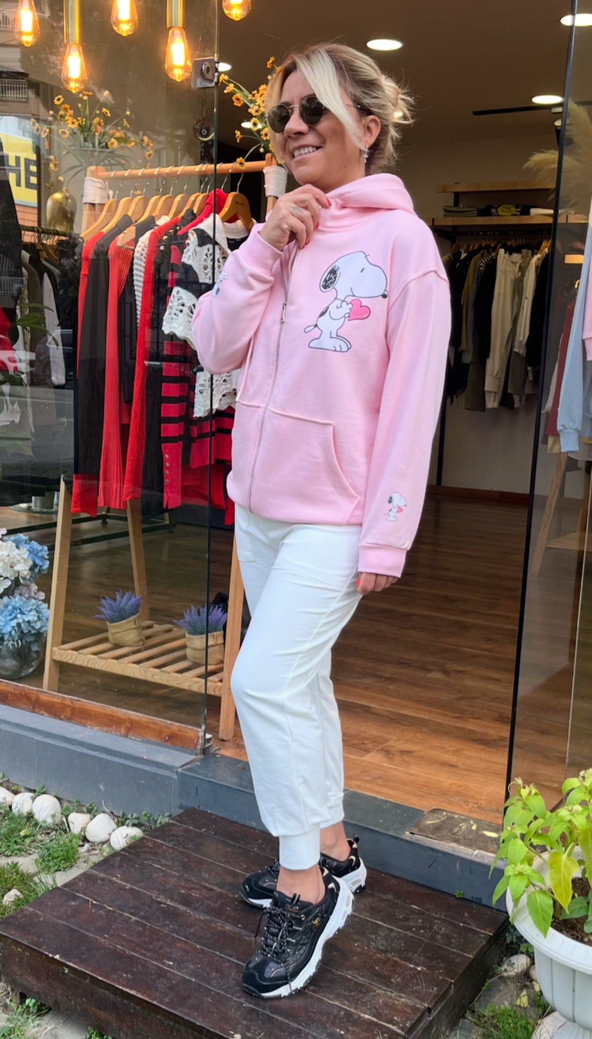 Snoopy Kapşonlu Fermuarlı Sweatshirt