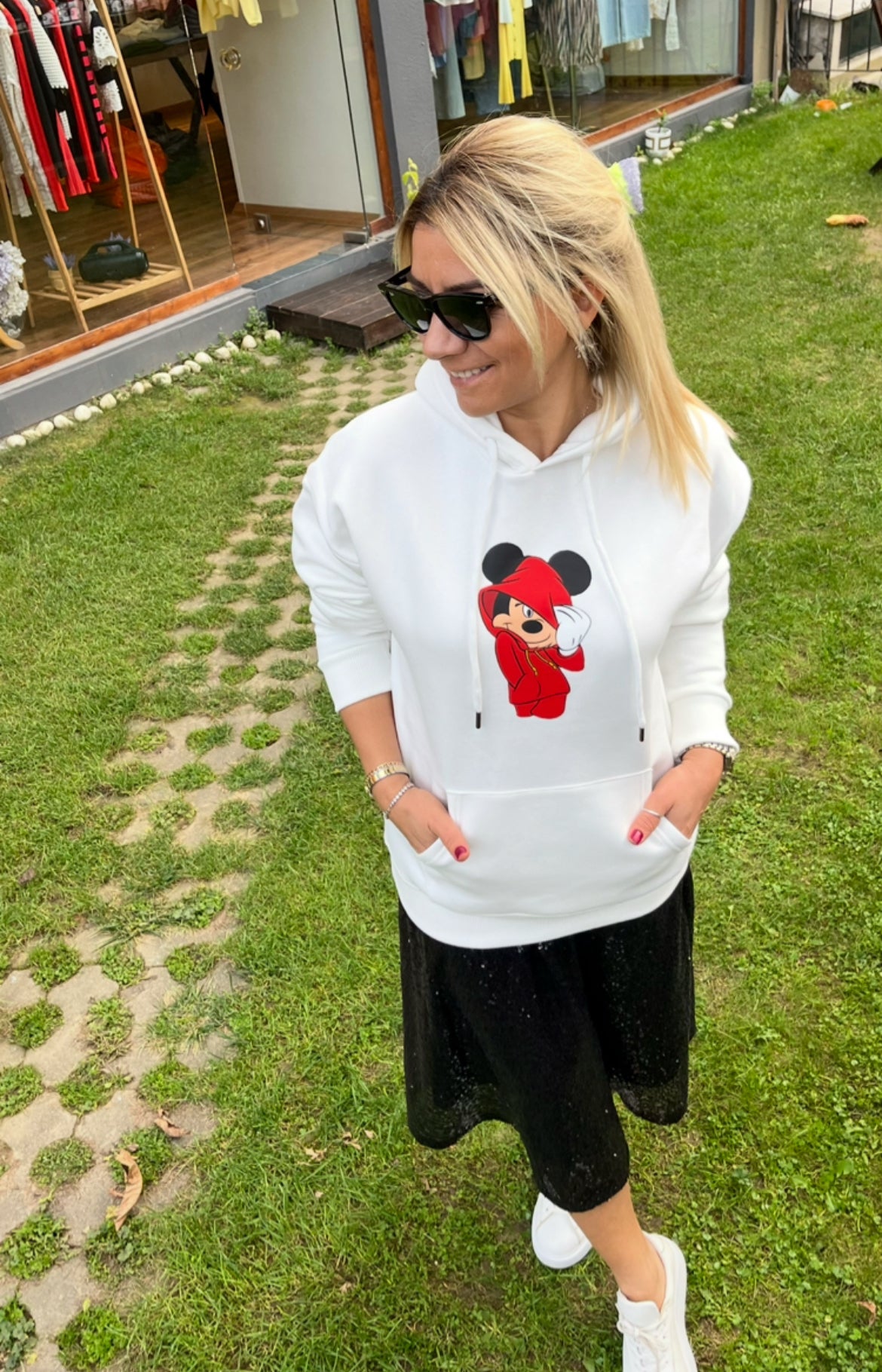 Mickey Mouse Tasarım Kapşonlu Sweatshirt